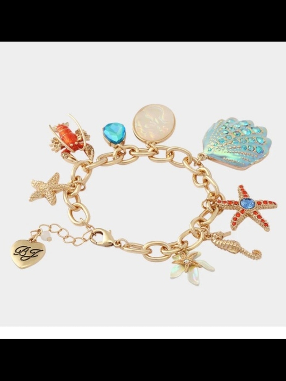Betsey Johnson Gold-Tone Ocean Charm Bracelet with Blue and Coral Accents